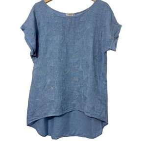 Terzo Millennio Womens Linen Top Size Small Floral Embroidered Fall Casual